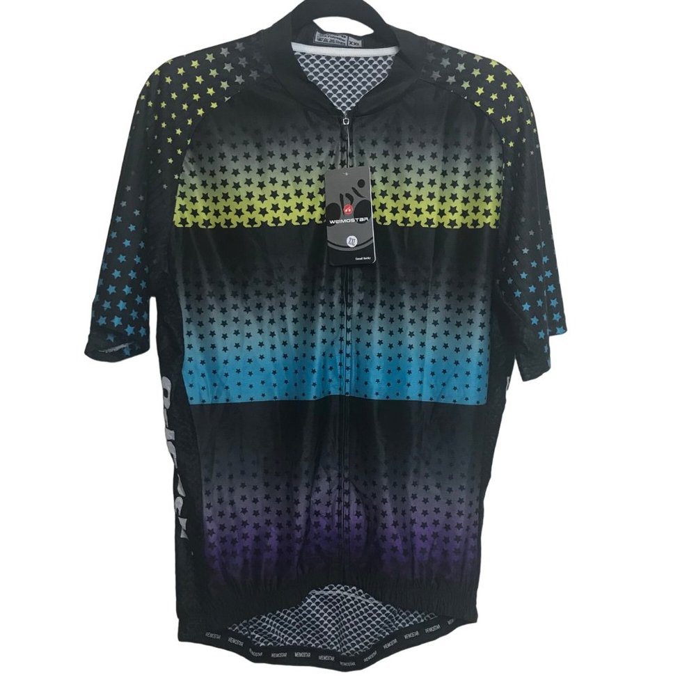 JPOJPO Black Multicolored Striped Ombre Cycling Jersey Size XXL Stars NWT